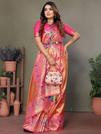 Captivating Orange Zari Weaving Banarasi Silk Saree With Blouse